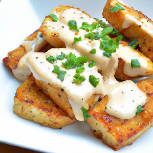 Crispy Air Fryer Creamy Garlic Parmesan Tofu Delight